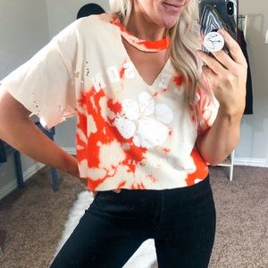 Clemson Game Day Bleached Crop Top Tee Choker Neck